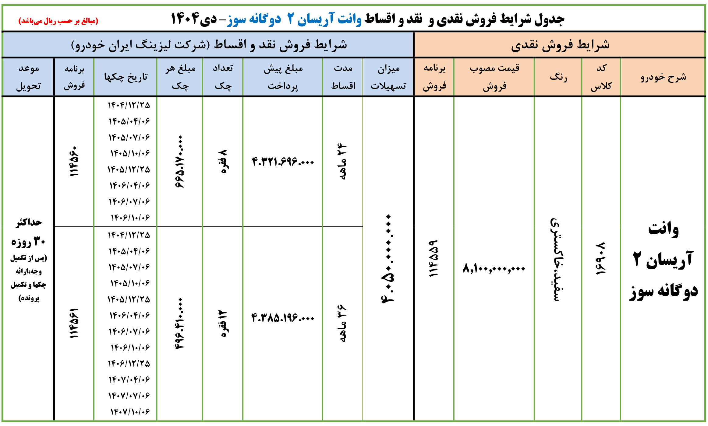 فروش قسطی وانت اریسان دوگانه سوز