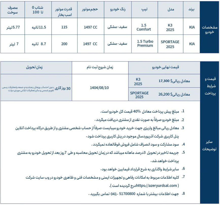 پیش فروش کیا وارداتی منطقه ازاد ارس