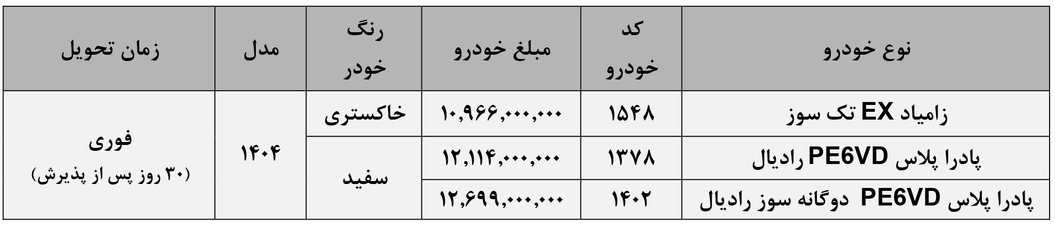 فروش فوری وانت زامیاد دیماه 1404