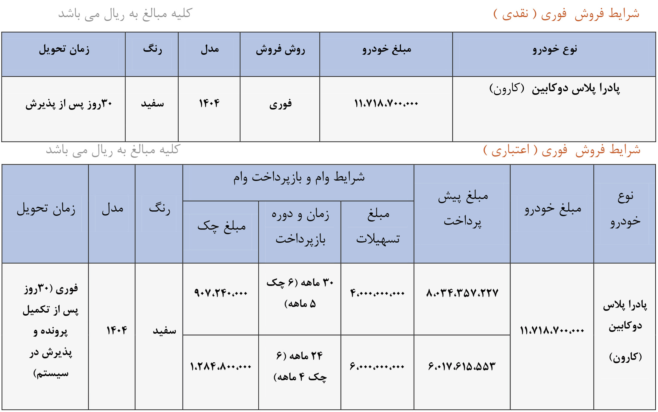 شرایط فروش نقدی و اقساطی وانت زامیاد کارون دوکابین